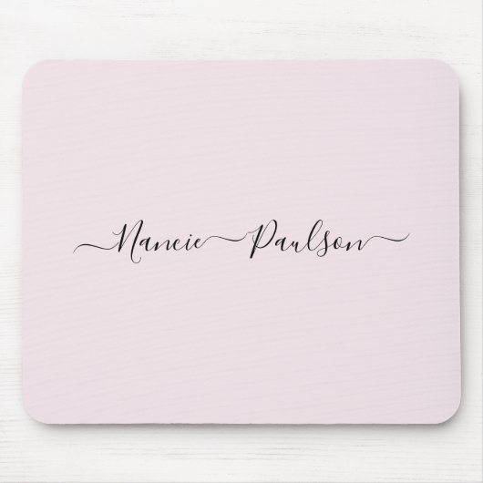 Moderne minimalistische Blush Roze Script Aangepas Muismat (Voorkant)