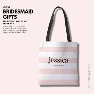 Moderne minimalistische blush roze streep bruidsme tote bag