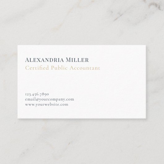 Moderne minimalistische boekhoudkundige profession visitekaartje (Voorkant)