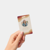 Moderne Minimalistische Boho Beige Foto QR Naam Badge (Handheld)