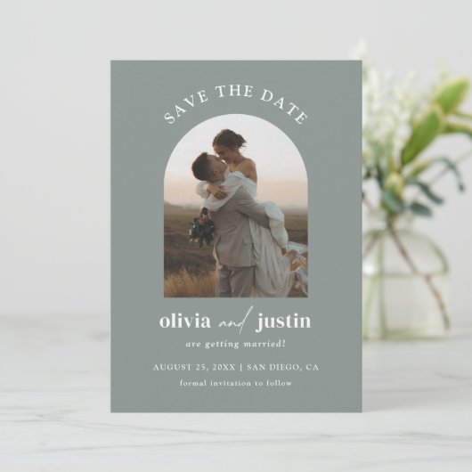 Moderne minimalistische boho Bewaar de datum fotok Kaart (Staand voorkant)