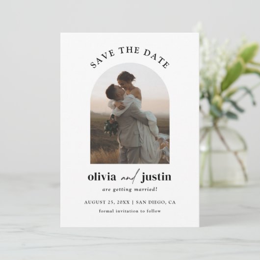 Moderne minimalistische boho Bewaar de datum fotok Kaart (Staand voorkant)