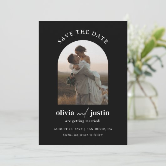 Moderne minimalistische boho Bewaar de datum fotok Kaart (Staand voorkant)