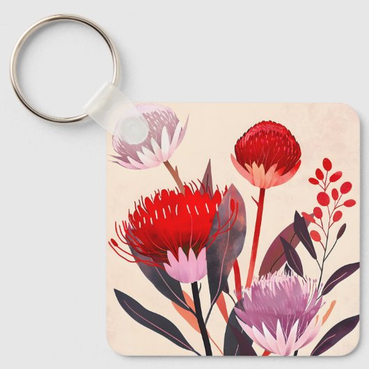 Moderne Minimalistische Boho Bloem Botanisch Sleutelhanger (Voorkant)
