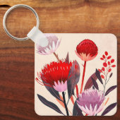 Moderne Minimalistische Boho Bloem Botanisch Sleutelhanger (Voorkant)