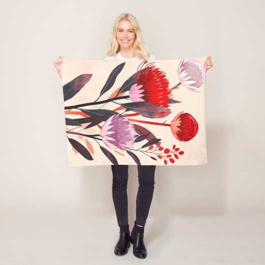 Moderne Minimalistische Boho Bloemige Botanische Fleece Deken (In situ)