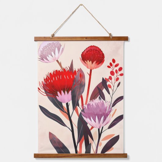 Moderne Minimalistische Boho Bloemige Botanische Hangend Wandkleed (Voorkant)