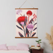 Moderne Minimalistische Boho Bloemige Botanische Hangend Wandkleed (Slaapkamer)