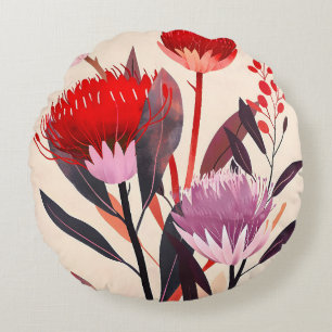 Moderne Minimalistische Boho Bloemige Botanische Rond Kussen