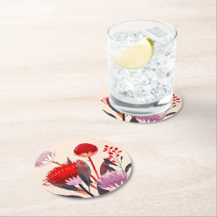 Moderne Minimalistische Boho Bloemige Botanische Ronde Kartonnen Onderzetter