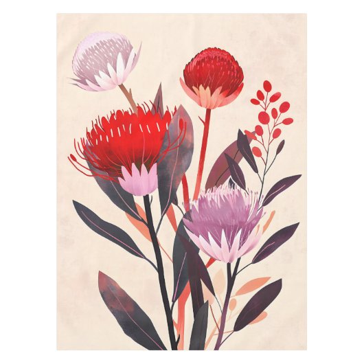 Moderne Minimalistische Boho Bloemige Botanische Tafelkleed (Voorkant)