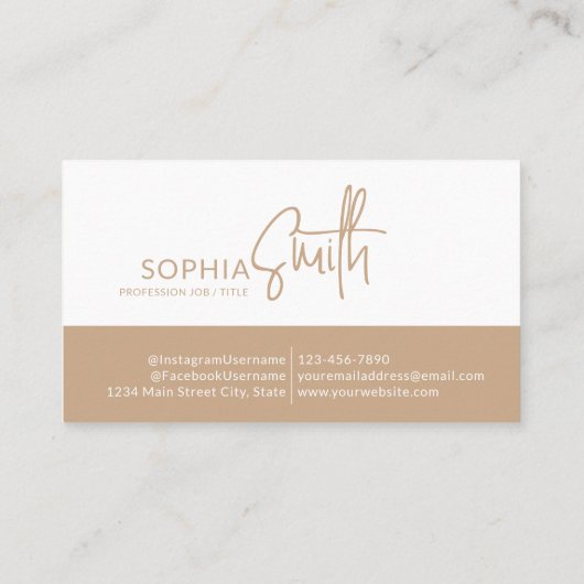 Moderne minimalistische Boho Cream Beige Script St Visitekaartje (Achterkant)