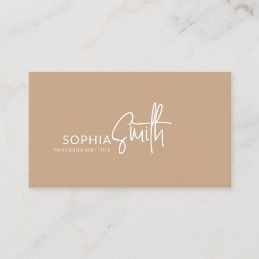 Moderne minimalistische Boho Cream Beige Script St Visitekaartje (Voorkant)