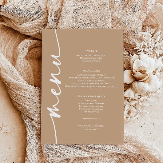 Moderne minimalistische Boho Desert bruiloft diner Menu