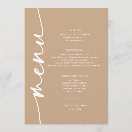 Moderne minimalistische Boho Desert bruiloft diner Menu (Voorkant)