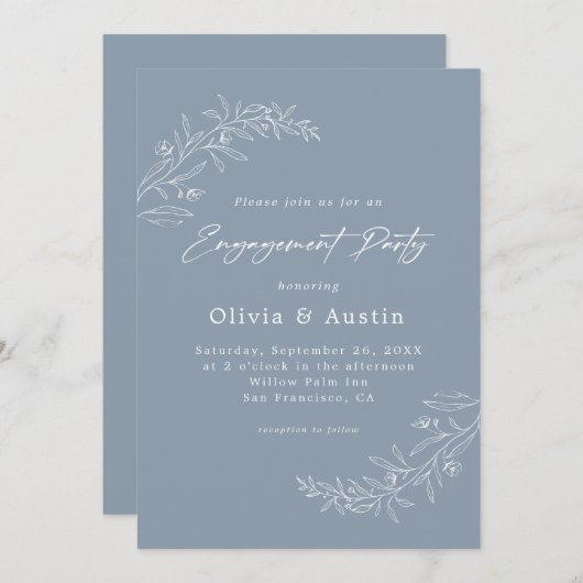 Moderne minimalistische Boho Dusty Blue verlovings Kaart (Voorkant / Achterkant)