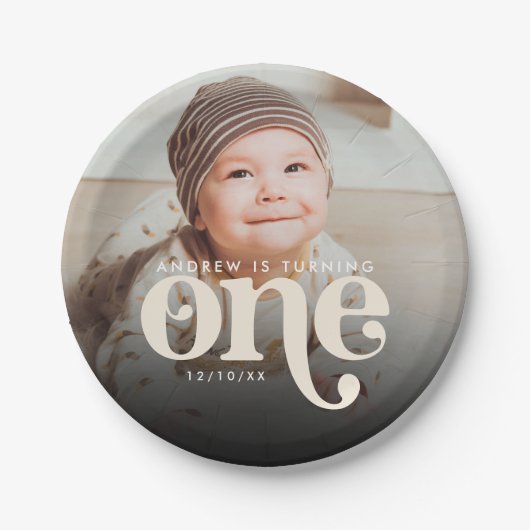 Moderne minimalistische Boho eerste verjaardag fot Papieren Bordje (Voorkant)