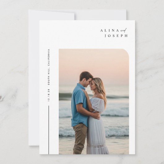 Moderne minimalistische Boho foto bruiloft Kaart (Voorkant)