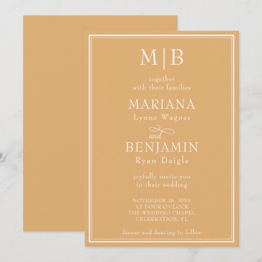 Moderne Minimalistische Boho Gele Trouw Kaart (Voorkant / Achterkant)