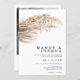Moderne minimalistische Boho Palm Pampas Grass Wed Kaart