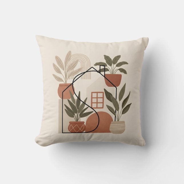 Moderne Minimalistische Boho Potplant Thuis Kussen (Voorkant)
