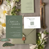 Moderne minimalistische Boho sage groene bruiloft RSVP Kaartje