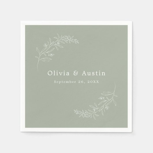 Moderne minimalistische Boho Sage Groene Bruiloft Servet (Voorkant)