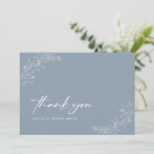 Moderne minimalistische boho stoffige blauwe bruil bedankkaart (Staand voorkant)