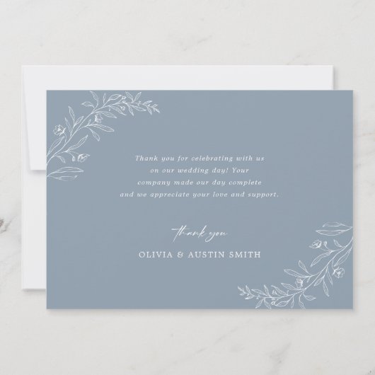 Moderne minimalistische boho stoffige blauwe bruil bedankkaart (Achterkant)