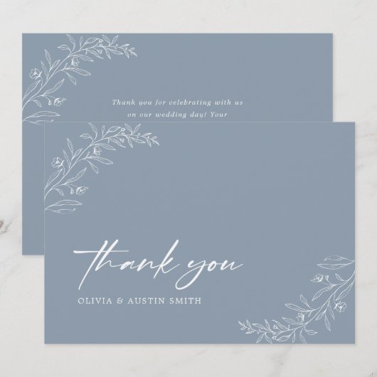 Moderne minimalistische boho stoffige blauwe bruil bedankkaart (Voorkant / Achterkant)