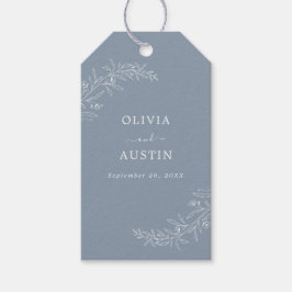 Moderne minimalistische boho stoffige blauwe bruil cadeaulabel