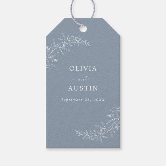 Moderne minimalistische boho stoffige blauwe bruil cadeaulabel (Voorkant)