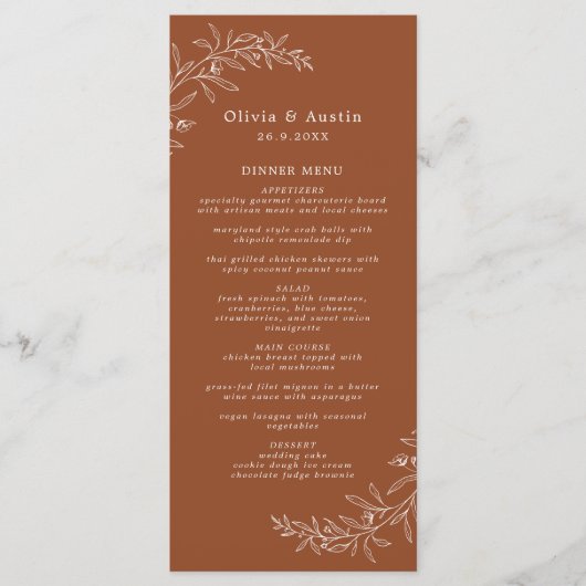 Moderne minimalistische Boho terracotta bruiloft d Menu (Voorkant)