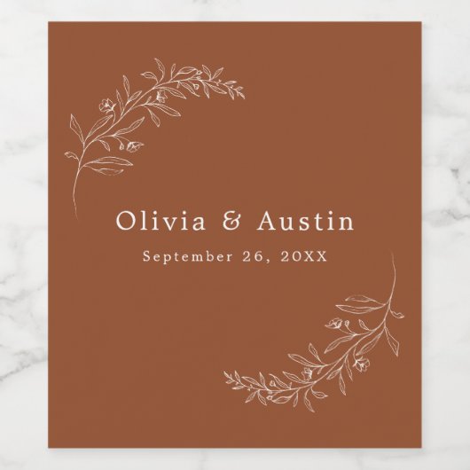 Moderne minimalistische Boho terracotta bruiloft g Wijn Etiket (Enkel label)