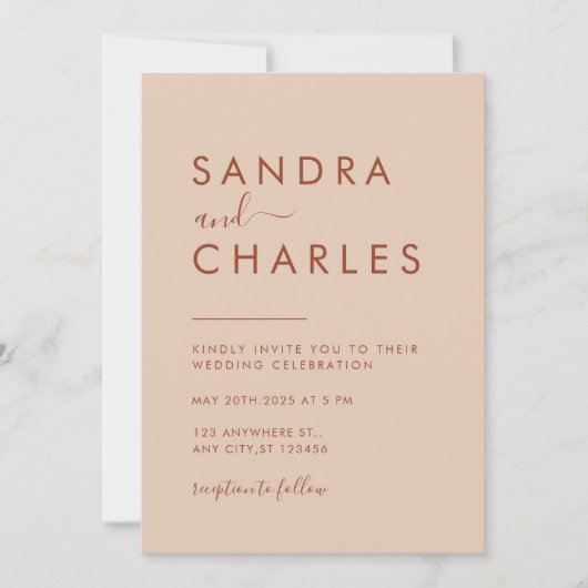 Moderne minimalistische Boho Terracotta bruiloft Kaart (Voorkant)