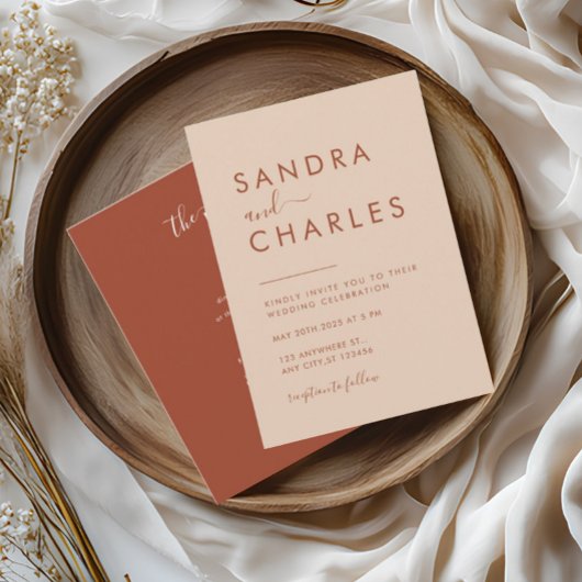 Moderne minimalistische Boho Terracotta bruiloft Kaart