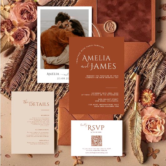 Moderne Minimalistische Boho Terracotta Envelopkaa RSVP Kaartje