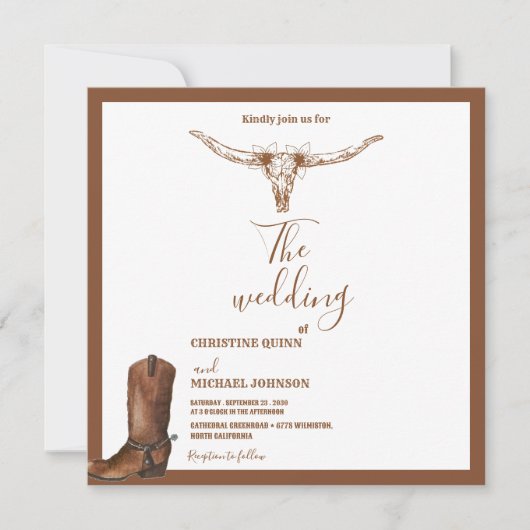 Moderne minimalistische Boho Westerne Cowboy bruil Kaart (Voorkant)