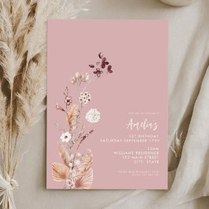 Moderne minimalistische Boho Wildflower 1e verjaar Kaart
