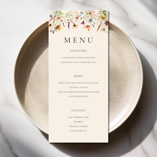 Moderne Minimalistische Boho Wildflower Bloemen Hu Menu
