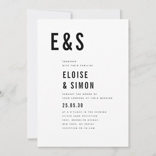 Moderne minimalistische Bold Monogram Classic Wedd Kaart (Voorkant)