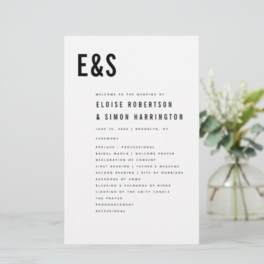 Moderne minimalistische Bold Monogram Trouwprogram (Staand voorkant)