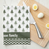 Moderne Minimalistische Bomen Familienaam Kerstmis Theedoek (Quarter Fold)