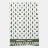 Moderne Minimalistische Bomen Familienaam Kerstmis Theedoek (Verticaal)