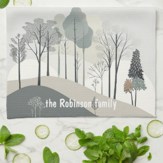 Moderne Minimalistische Bomen Familienaam Kerstmis Theedoek