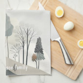 Moderne Minimalistische Bomen Familienaam Kerstmis Theedoek (Quarter Fold)