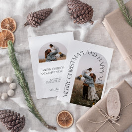 Moderne Minimalistische Boog 2 Foto Prettig Kerstf Feestdagenkaart