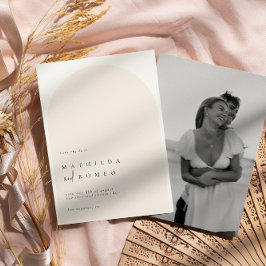 Moderne minimalistische boog beige bruiloft sparen kaart