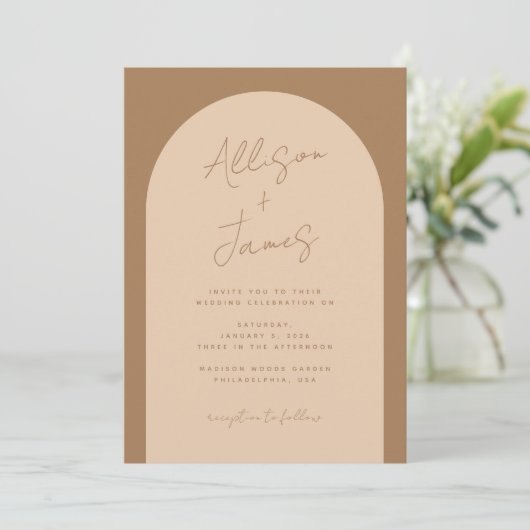 Moderne minimalistische boog Boho bruiloft Kaart (Staand voorkant)