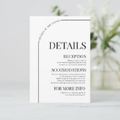 Moderne minimalistische boog bruiloft details informatiekaartje (Staand voorkant)